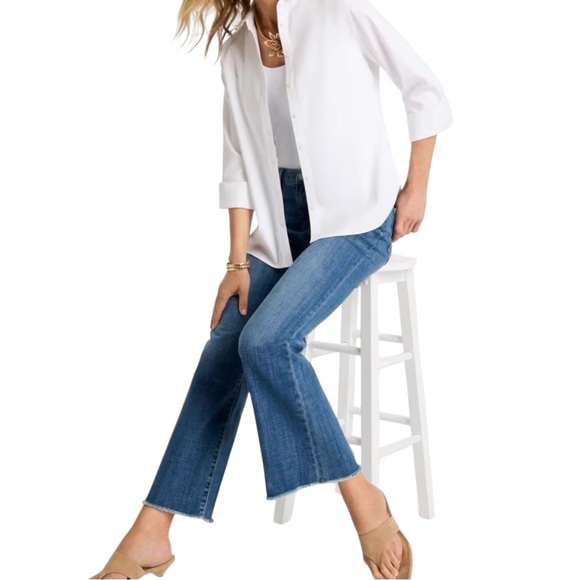 Chico’s No Iron Linen Optic White 3/4 Sleeve Button Front Shirt Women’s Medium - Picture 3 of 10